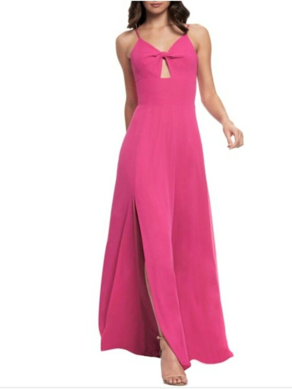 🆕DRESS THE POPULATION Cambria Twist Front Slit Gown Dress Fuchsia Medium 6-8 - Picture 3 of 9